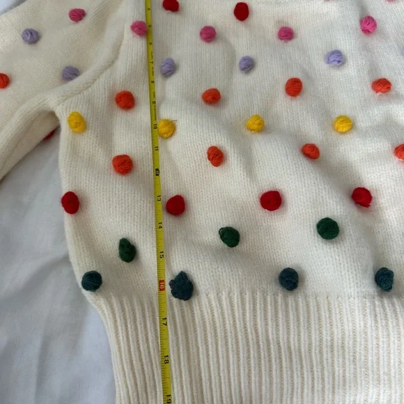 DAVI & DANI Cream Crewneck Sweater with Multicolor Pom Dots - Picture 5 of 6